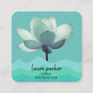 Cartão De Visita Quadrado Teal Green Yoga Instrutor Lotus Flower Watercolor
