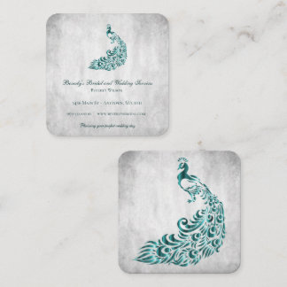 Cartão De Visita Quadrado Teal Peacock Wedding and Bridal Services