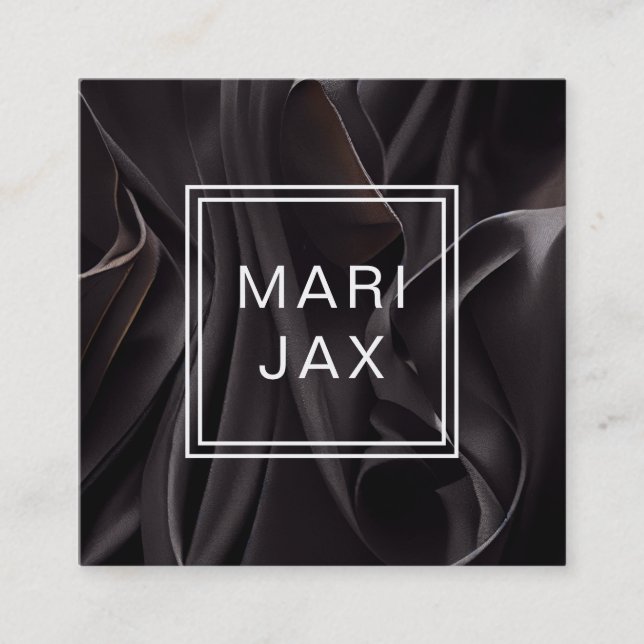 Cartão De Visita Quadrado Tecido preto Abstrato moderno fluindo (Frente)