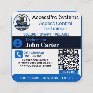 Cartão De Visita Quadrado Técnico de Controle de Acesso Personalizado Interc