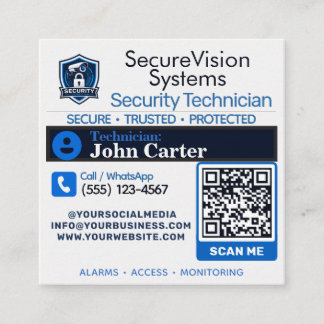 Cartão De Visita Quadrado Técnico de Segurança & Serviço de Alarme QR person