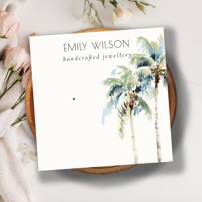 Cartão De Visita Quadrado Tela Chic Tropical Palm Tree Earring (Criador carregado)