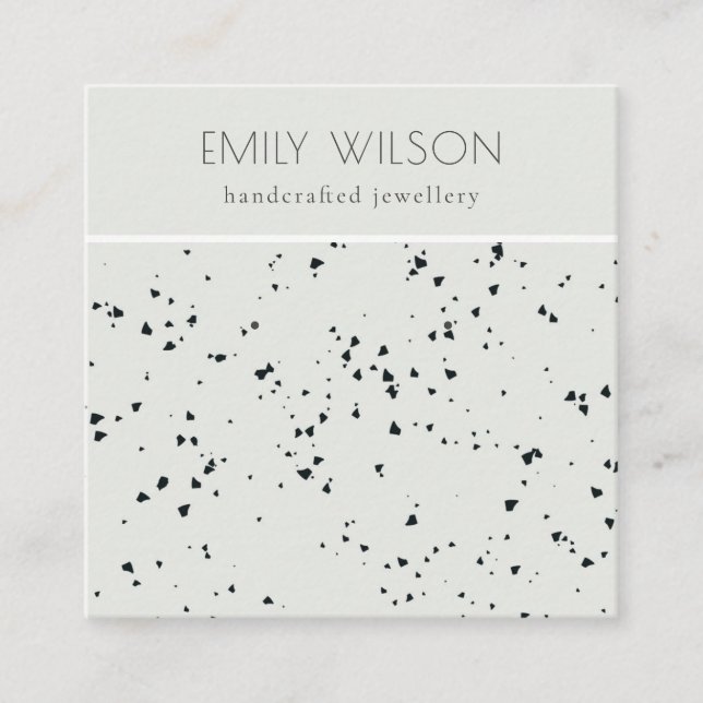 Cartão De Visita Quadrado Tela de cinza Black Terrazzo Texture Stud Earring (Frente)