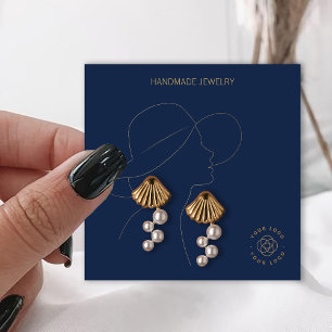 Cartão De Visita Quadrado Tela Real Blue Lady Jewely Earrings