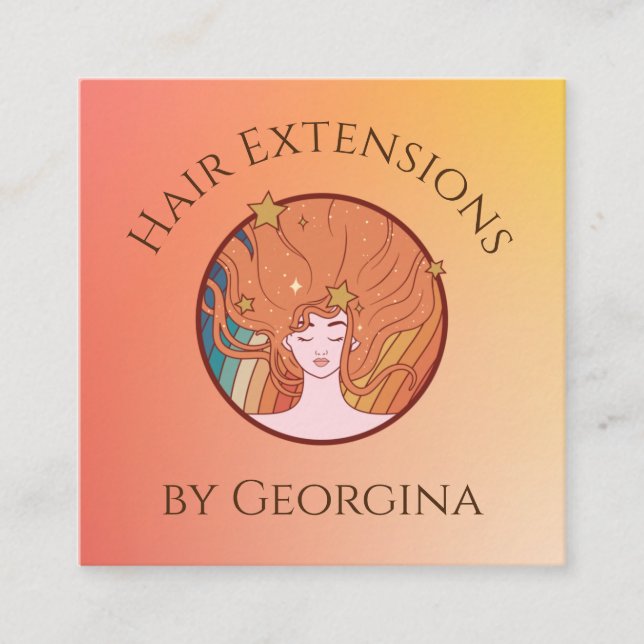 Cartão De Visita Quadrado Tema de Beleza do Gradiente de Ombre Laranja Exten (Frente)