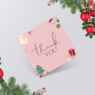 Cartão De Visita Quadrado Tema De Natal Rosa Pálido, Obrigado Gratidão Ao 