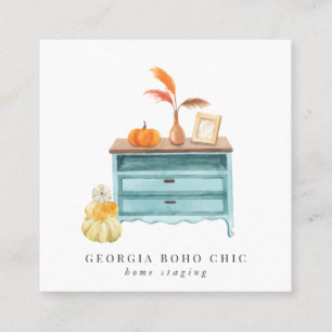 Cartão De Visita Quadrado Tema do outono Preparo doméstico ou design inter