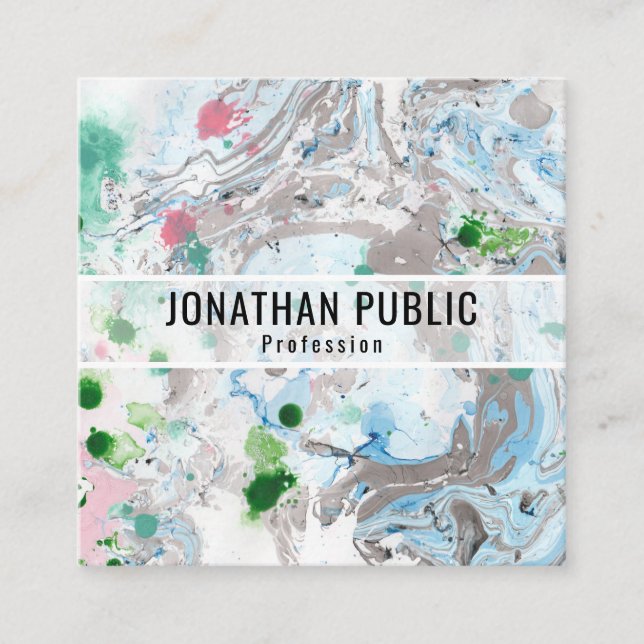 Cartão De Visita Quadrado Tendência Abstrato moderna de tendências verdes, c (Frente)