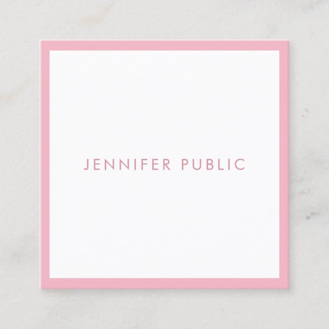 Cartão De Visita Quadrado Tendência de Modelo moderna rosa-rosa criativa e b (Frente)