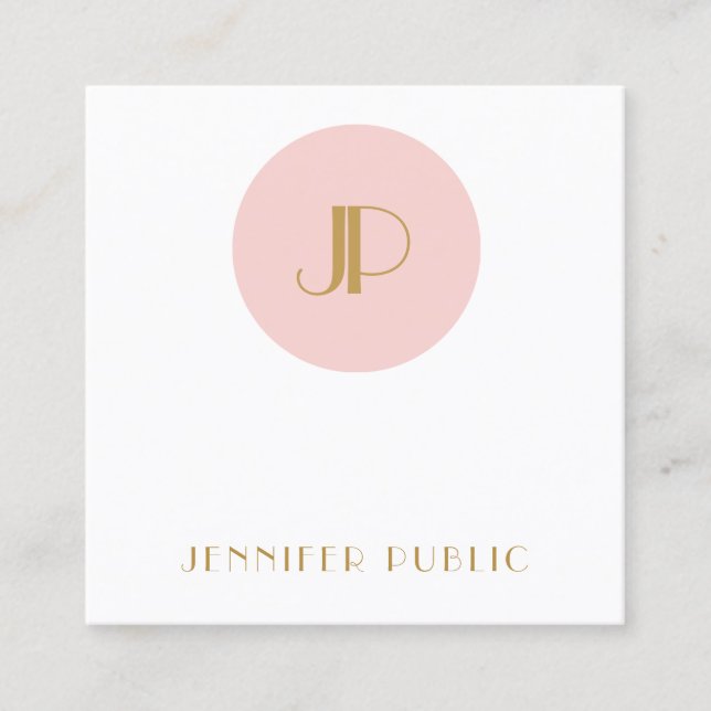 Cartão De Visita Quadrado Tendência Moderna, Elegante Lente Rosa, Monograma  (Frente)