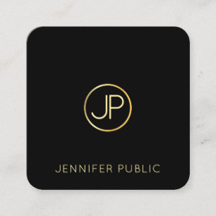 Cartão De Visita Quadrado Tendy Modern Dourado Monograma Negro Modelo Elegan