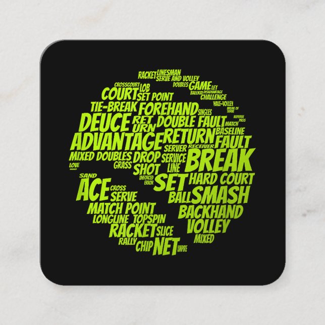 Cartão De Visita Quadrado Tênis - Termos do Tênis Player Reproduzindo a esfe (Frente)
