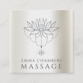 Cartão De Visita Quadrado Terapeuta de Massagem Flor de Lótus Pearlescente