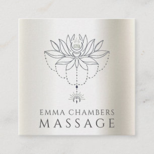 Cartão De Visita Quadrado Terapeuta de Massagem Flor de Lótus Pearlescente