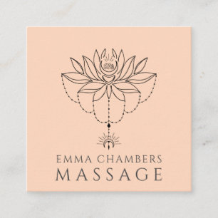 Cartão De Visita Quadrado Terapeuta de Massagem Flor de Lótus Pêssego