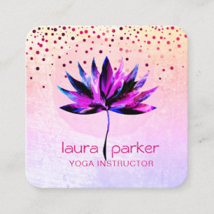 Cartão De Visita Quadrado Terapeuta de Massagem Yoga Aquarela Flor de Lótus