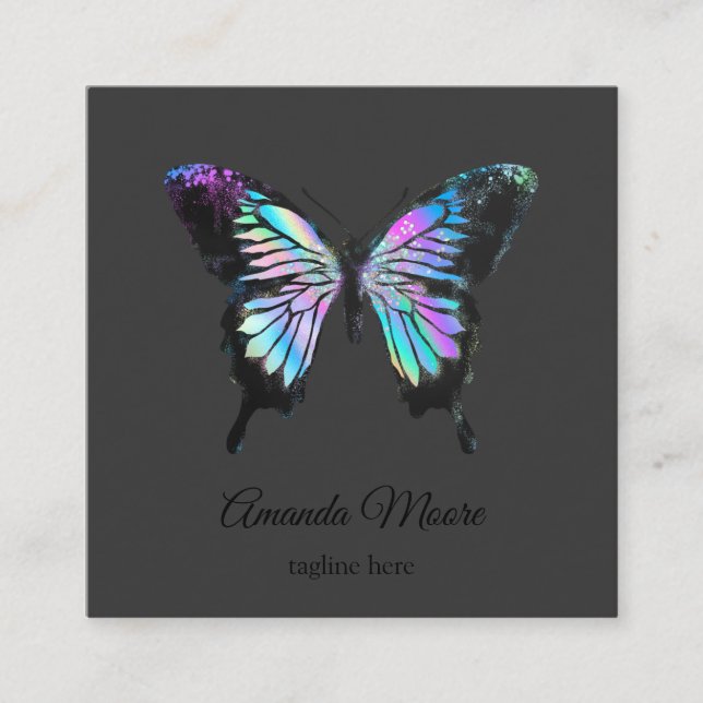 Cartão De Visita Quadrado terapeuta de ônibus de vida à borboleta azul holog (Frente)