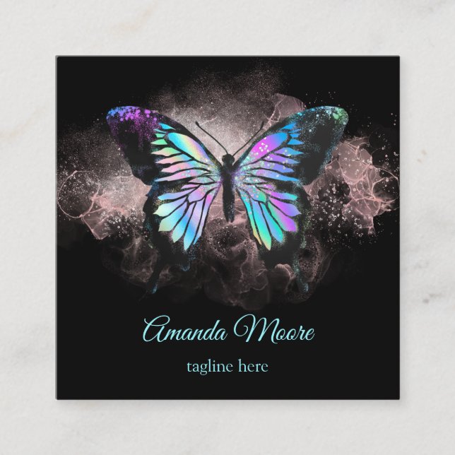 Cartão De Visita Quadrado terapeuta de ônibus de vida à borboleta azul holog (Frente)