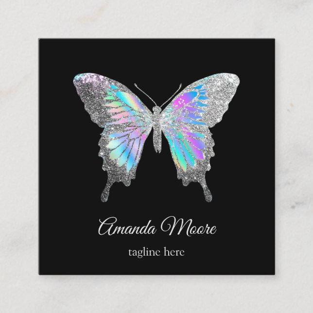Cartão De Visita Quadrado terapeuta de ônibus de vida à borboleta azul hológ (Frente)