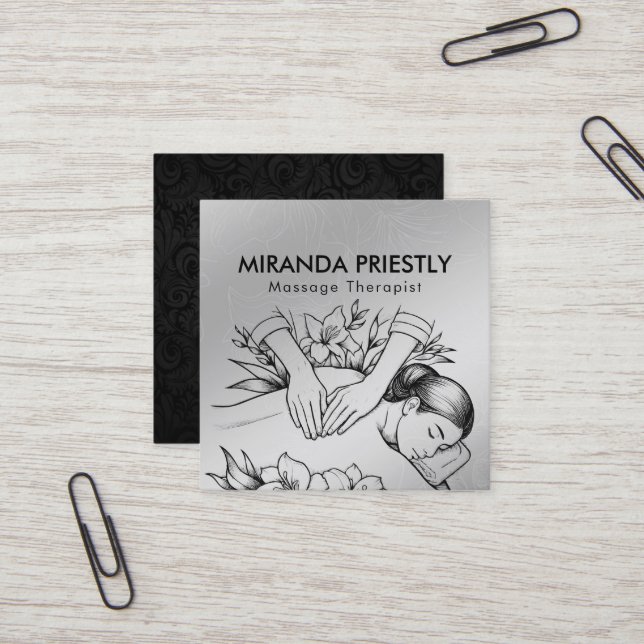 Cartão De Visita Quadrado Terapêutica de Massagem Terapia Mãos Energia Spa B (Frente/Verso In Situ)