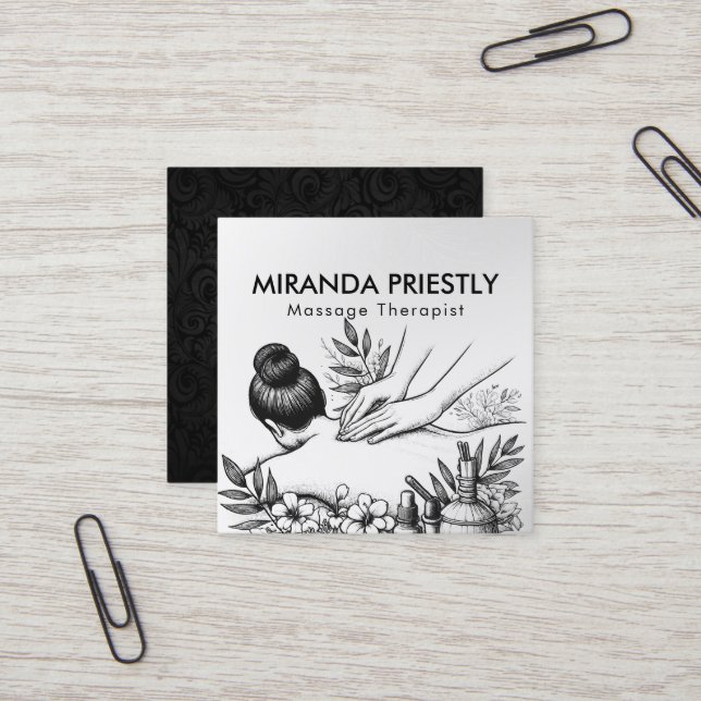 Cartão De Visita Quadrado Terapêutica de Massagem Terapia Mãos Energia Spa B (Frente/Verso In Situ)