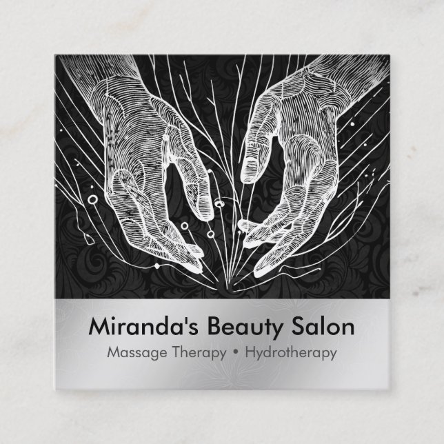 Cartão De Visita Quadrado Terapêutica de Massagem Terapia Mãos Energia Spa B (Frente)