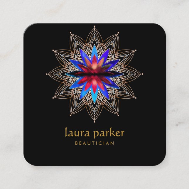 Cartão De Visita Quadrado Terapêutica de Reparação da Flor Azul Lotus Yoga H (Frente)