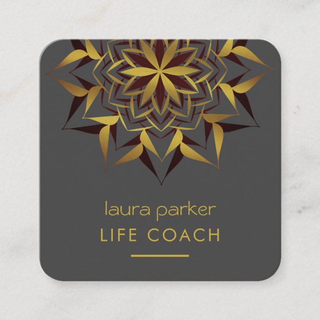 Cartão De Visita Quadrado Terapia Tribal de Arte Yoga Mandala Boho (Frente)