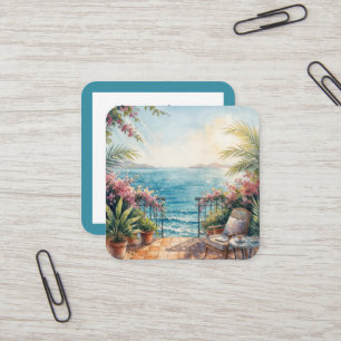 Cartão De Visita Quadrado Terraço com Vista Oceânica Tranquila