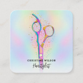 Cartão De Visita Quadrado tesoura de cabeleireiro cores pastosas