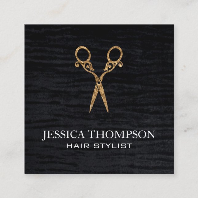 Cartão De Visita Quadrado Tesoura do salão do Rico preto velvet Faux (Frente)