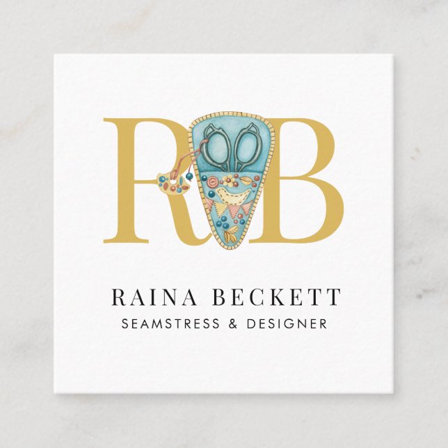 Cartão De Visita Quadrado Tesoura do Seamstress Designer (Frente)