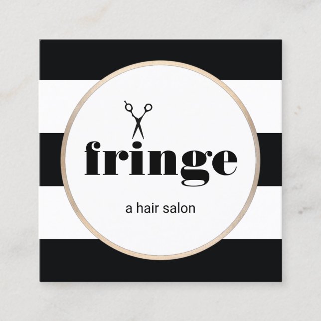 Cartão De Visita Quadrado Tesoura Dourada Hairstylist, Preta, Branca (Frente)