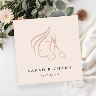Cartão De Visita Quadrado Tesoura Mínima Elegante Hairstylist Blush Hair