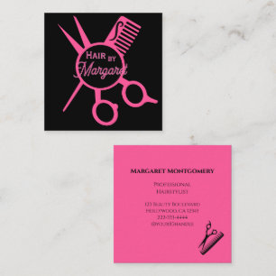 Cartão De Visita Quadrado Tesoura Minimalista Rosa Preto Salão de Cabelo