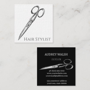 Cartão De Visita Quadrado Tesouras visuais, simples preto e branco modernos