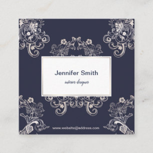 Cartão De Visita Quadrado teste padrão floral do marinho do estilo barroco