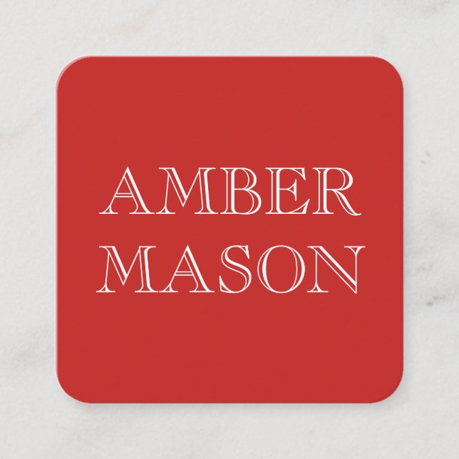 Cartão De Visita Quadrado Texto Clássico - Vermelho Vermelho Simples Minimal (Frente)
