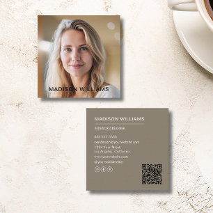 Cartão De Visita Quadrado Texto de Mídia Social QR de Foto Profissional
