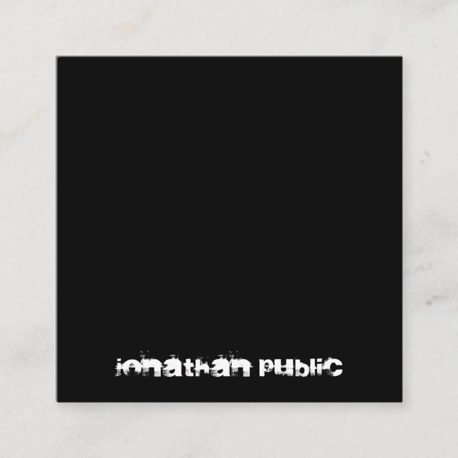 Cartão De Visita Quadrado Texto Distante Branco preto B&W Elegante Minimalis (Frente)