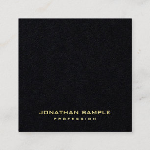 Cartão De Visita Quadrado Texto Dourado Premium Preto Moderno Elegante Simpl