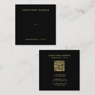Cartão De Visita Quadrado Texto Dourado QR Código Elegante Modelo Preto Prem