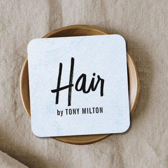 Cartão De Visita Quadrado Texto Elegante moderno Estilo de Cabelo Azul-Claro (Criador carregado)