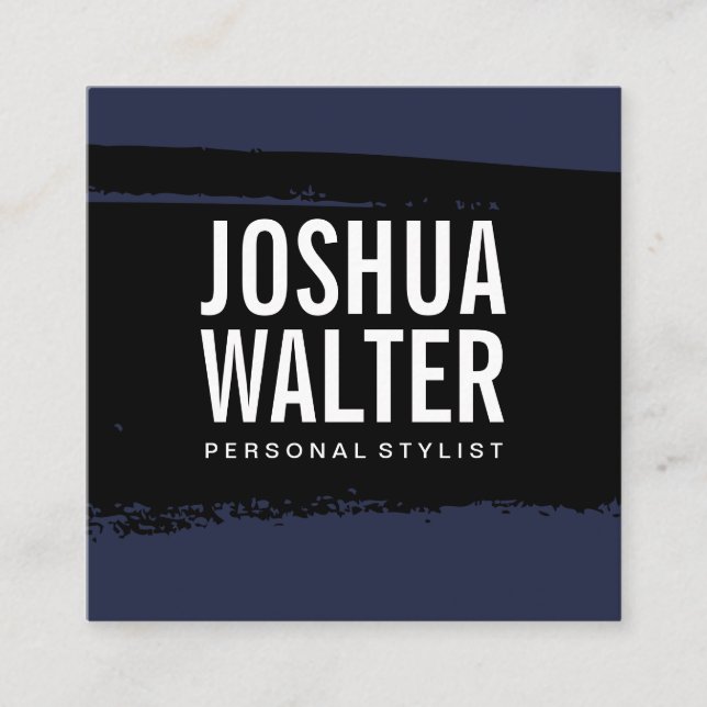 Cartão De Visita Quadrado Texto Negrito Simples Azul Preto Bruto (Frente)