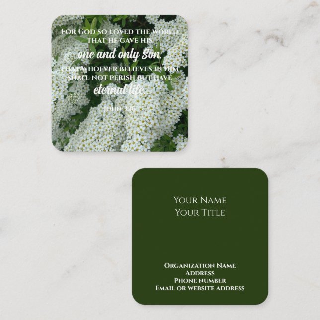 Cartão De Visita Quadrado Texto Personalizado De Foto Do Flor Da Placa De Es (Frente/Verso)