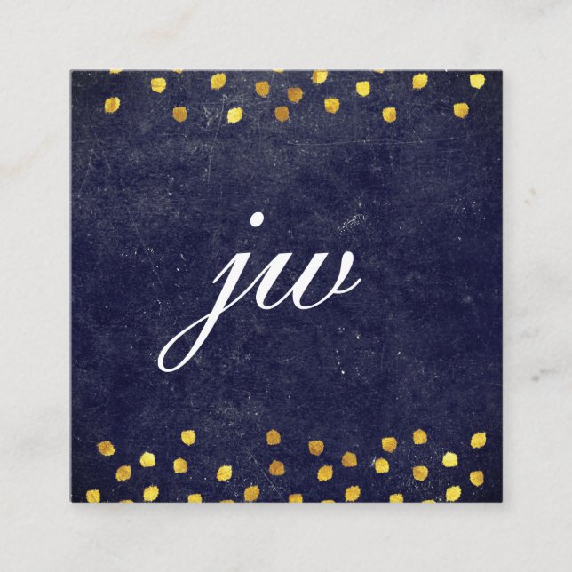 Cartão De Visita Quadrado textura azul-quic com monograma das manchas do our (Frente)