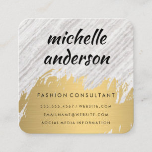 Cartão De Visita Quadrado Textura branca esfregada Dourada e falsa