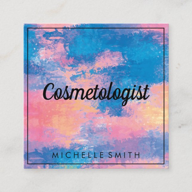 Cartão De Visita Quadrado Textura de Aquarela (Frente)