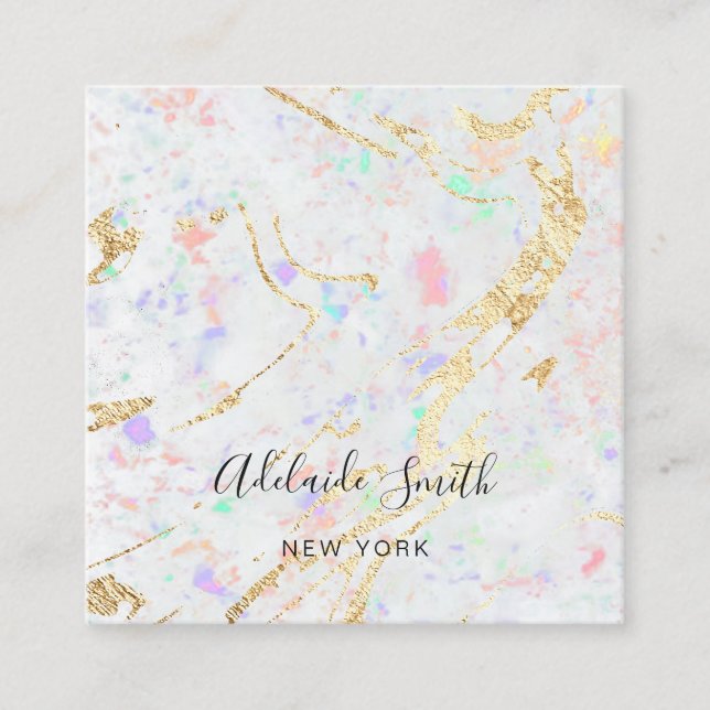 Cartão De Visita Quadrado textura de gemstone branca (Frente)