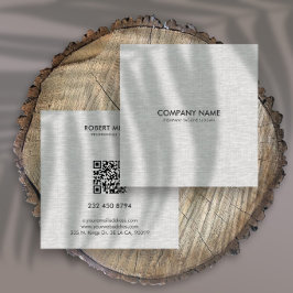 Cartão De Visita Quadrado Textura de Linho Cinza Claro Minimalista
